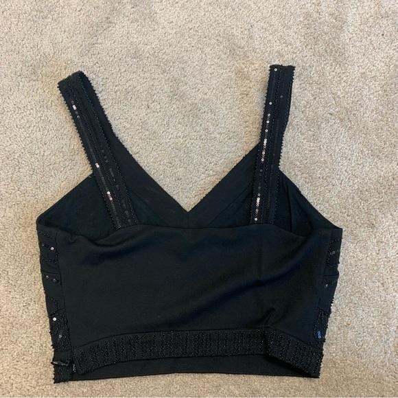 BEBE black sequin beaded cut-out crop top Sz S NWOT - Picture 2 of 9